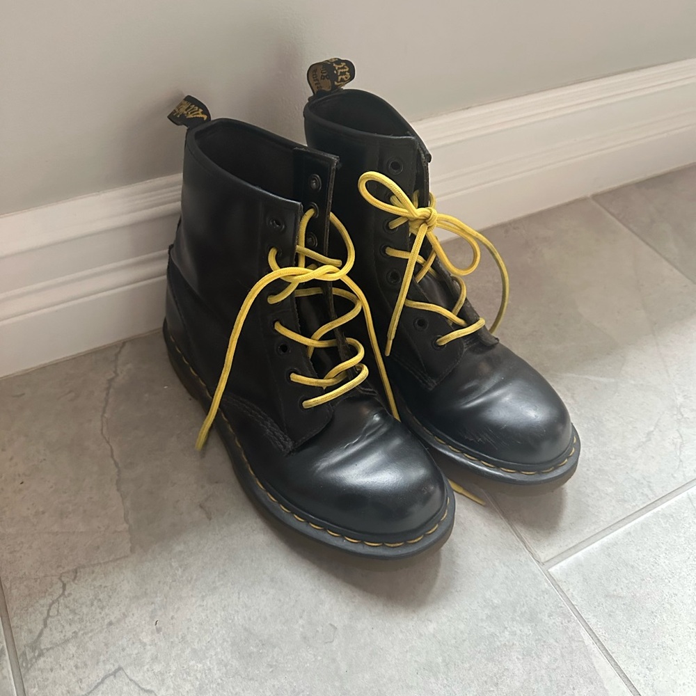 Dr. Martens Black Combat Boots with Yellow Laces